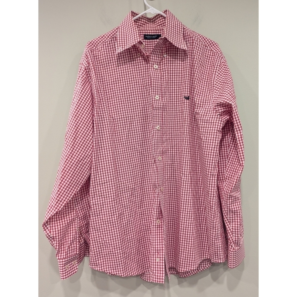 Southern Marsh Pinky Red And White Gingham Cotton Button Down Size Large